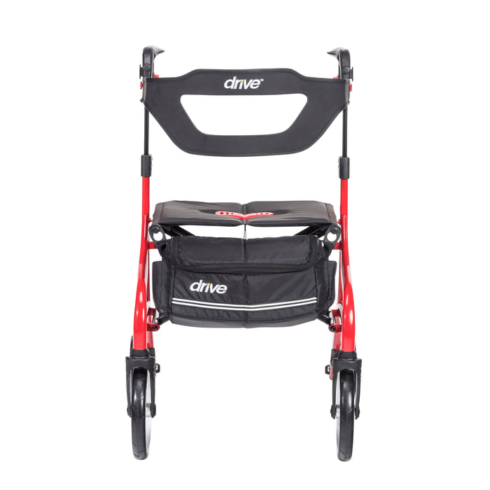 Nitro Sprint Rollator Tall, Red, Front View with backrest, viewing window and storage bag