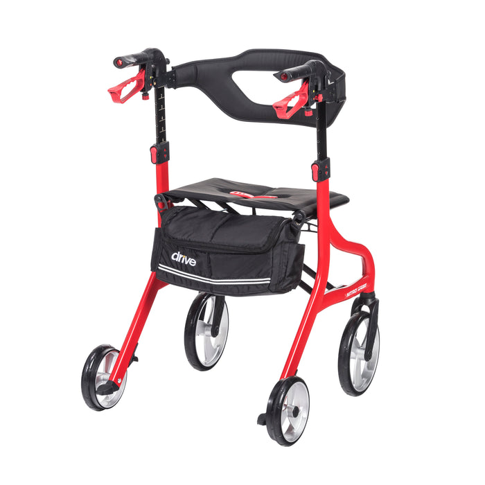 Nitro Sprint Rollator Tall, Red, Rear View with the storage bag at the back of the seat