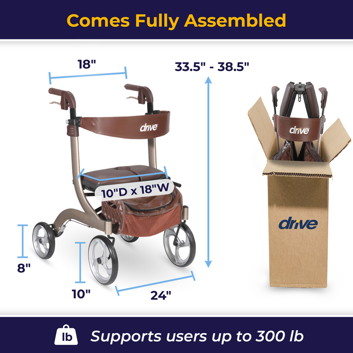 Nitro DLX Euro Style Rollator Rolling Walker, Champagne
