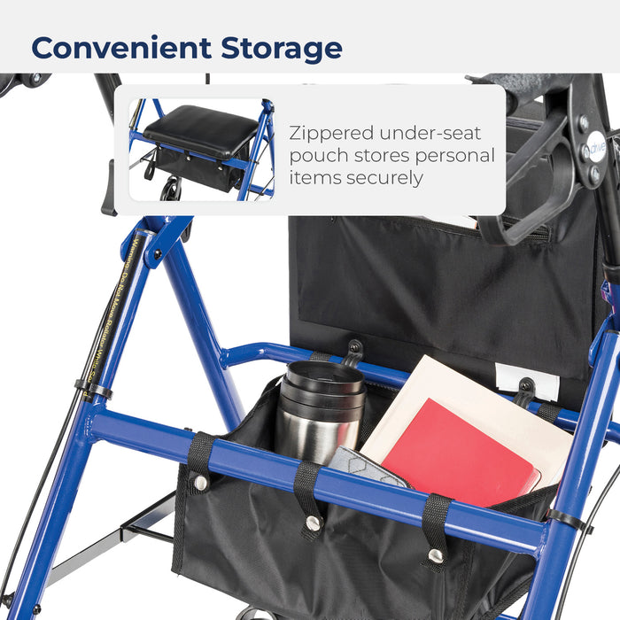 Drive Aluminum Rollator, Blue, Underseat Convenient Storage