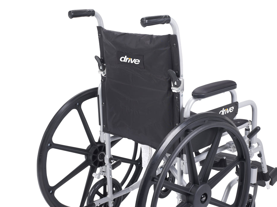 Rear view of Poly Fly lightweight transport chair wheelchair
