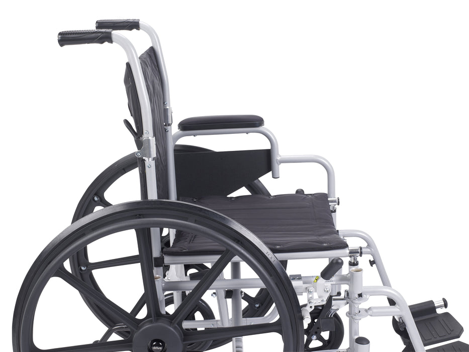 Rear view of Poly Fly lightweight transport chair wheelchair