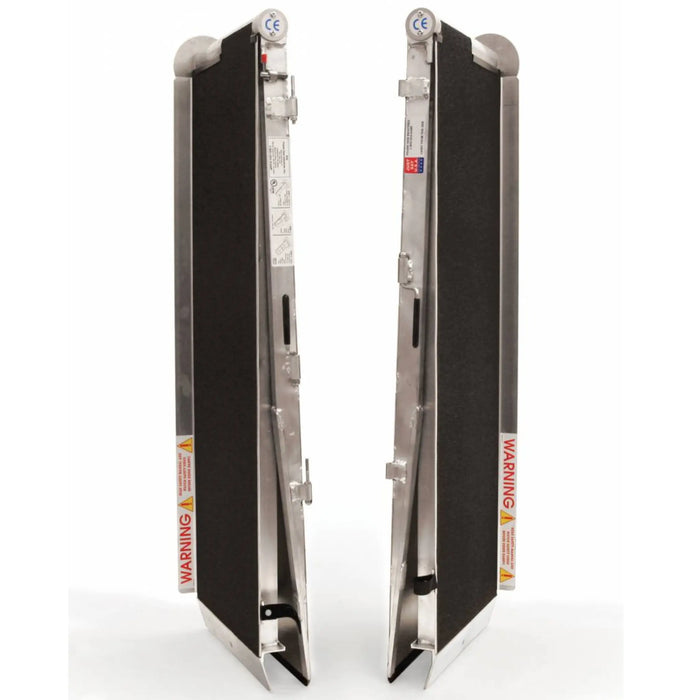 PVI multifold ramp folded upright showing two ramp sections with black traction surface