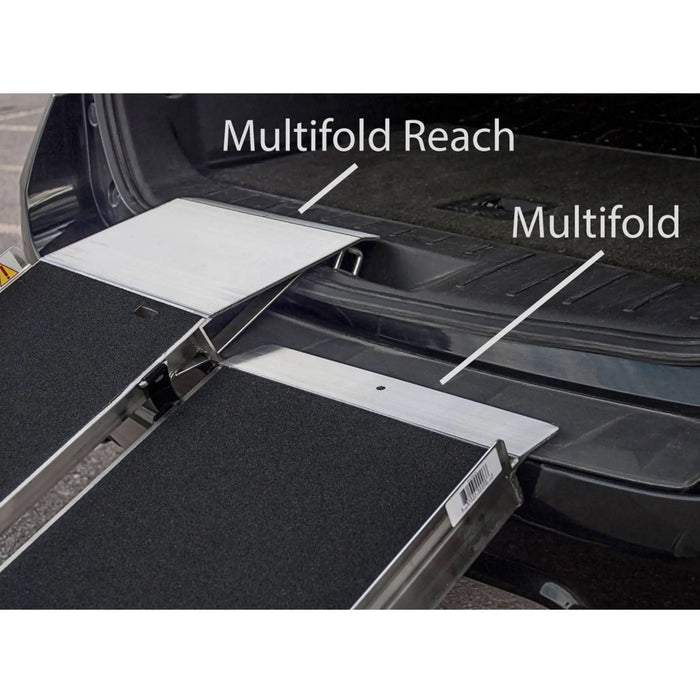 Close-up of PVI Multifold Reach ramp showing extended lip design for better alignment with vehicle cargo area
