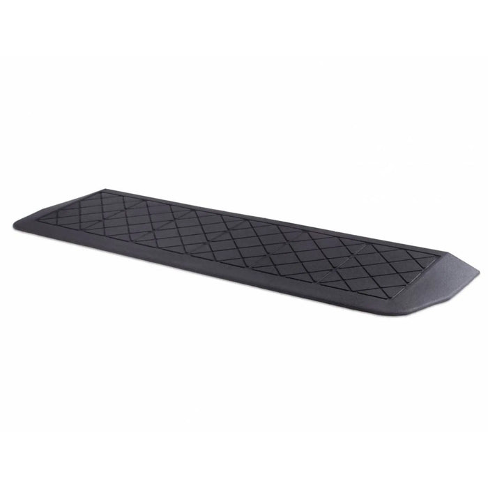 PVI rubber threshold ramp in black with textured surface for crossing small doorway thresholds