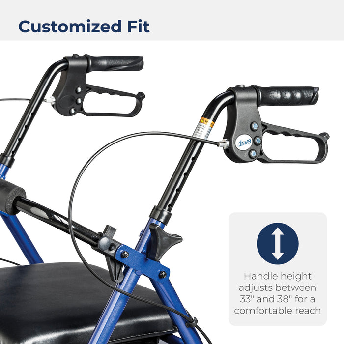 Drive Medical Aluminum Rollator, Blue, Adjustable Ergonomic Handle