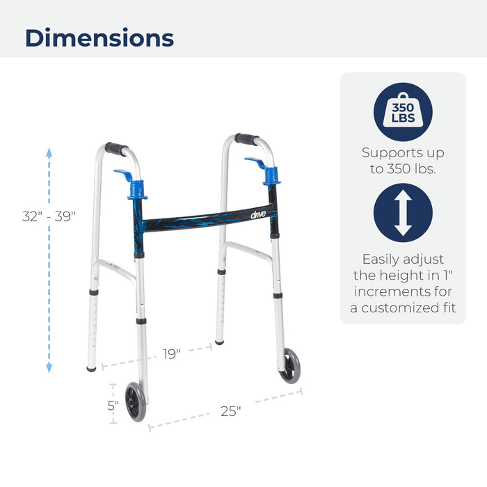 Junior Trigger Release Folding Walker with 5 Inch Wheels, Rear Glide Cap Detail