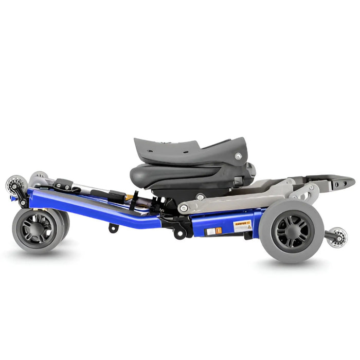 FreeRider Luggie Elite folding travel mobility scooter, blue, folded side view
