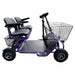 Purple RMB E-Quad XL Dual Seat Heavy Duty 4-Wheel Mobility Scooter with dual seats and front basket, left side view