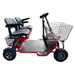 Red RMB E-Quad XL Dual Seat Heavy Duty 4-Wheel Mobility Scooter with dual seats and front basket, left side view