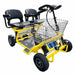 Yellow RMB E-Quad XL Dual Seat Heavy Duty 4-Wheel Mobility Scooter with dual seats and large front basket, front left view