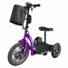 Purple RMB Multi-Point QR Quick-Release Folding Mobility Scooter front left view with front storage bag