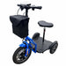 Blue RMB Protean Folding 3-Wheel Mobility Scooter front left view with storage bag