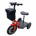 Red RMB Protean Folding 3-Wheel Mobility Scooter front left view with storage bag