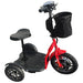 Red RMB Protean Folding 3-Wheel Mobility Scooter rear right view with storage bag