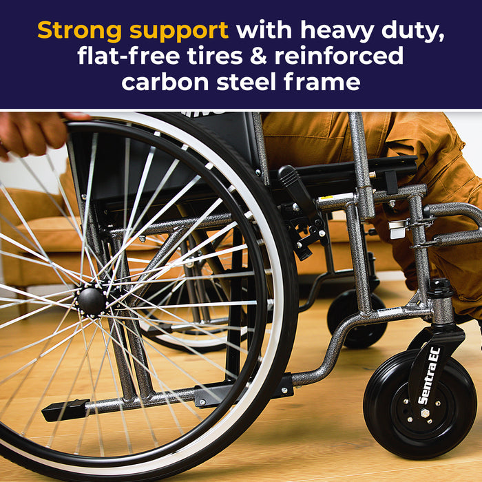 Sentra EC Extra Wide Wheelchair, Desk Arms, 30" Seat, Steel Spoke Wheel Detail