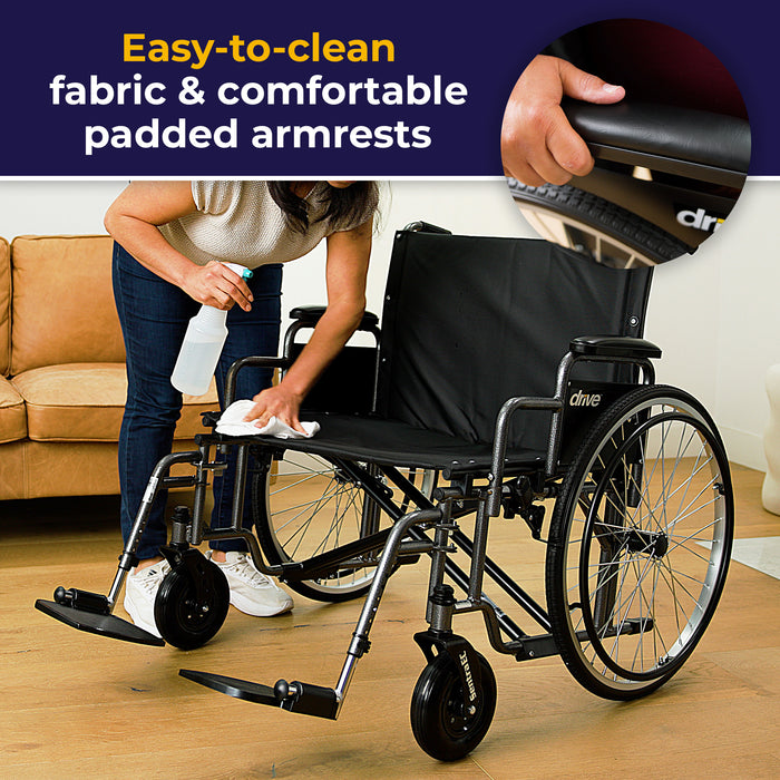 Sentra EC Extra Wide Wheelchair, Desk Arms, Easy to Clean Fabric
