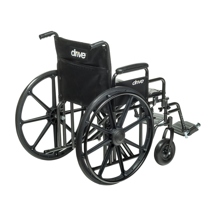 Sentra EC Heavy Duty Wheelchair, Desk Arms, Swing Away Footrests, 20" Seat, Rear View