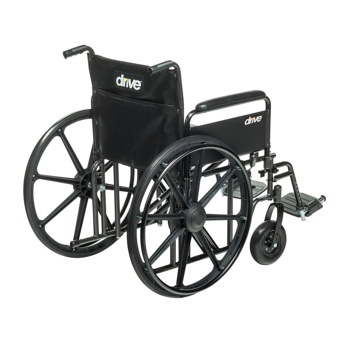 Sentra EC Heavy Duty Wheelchair, Full Arms, Swing Away Footrests, 24" Seat, Rear View