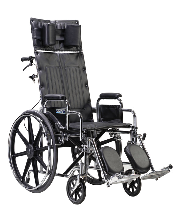Sentra Reclining Wheelchair, Desk Arms, 22" Seat, Front View, Upright
