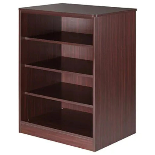 erenica Collection 3 Shelf Storage Cabinet in mahogany finish, open-front design with three shelves for visible storage in behavioral health environments