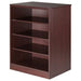 erenica Collection 3 Shelf Storage Cabinet in mahogany finish, open-front design with three shelves for visible storage in behavioral health environments