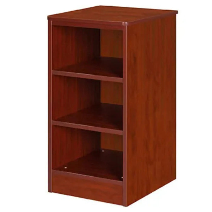 Serenica behavioral health nightstand with 2 open shelves for visibility and safer patient room storage in cherry finish