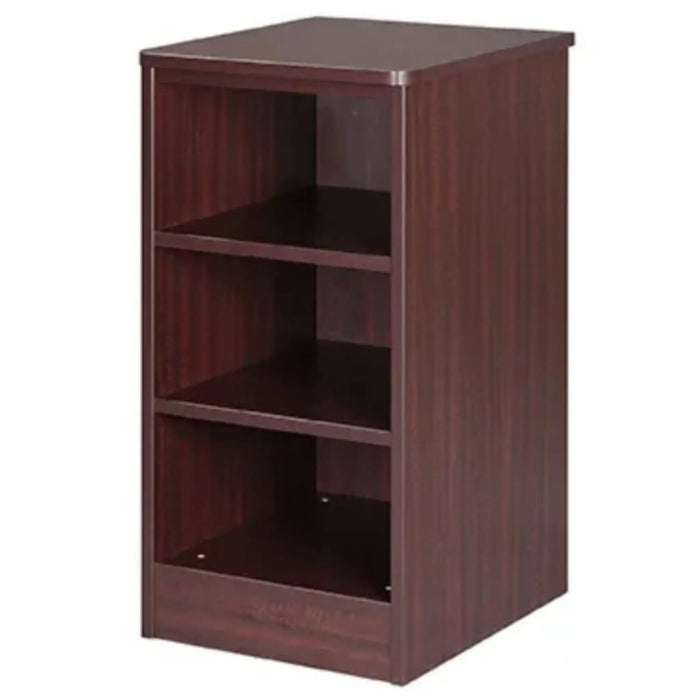 Serenica behavioral health furniture nightstand with open shelving for easy inspection and durability in mahogany finish