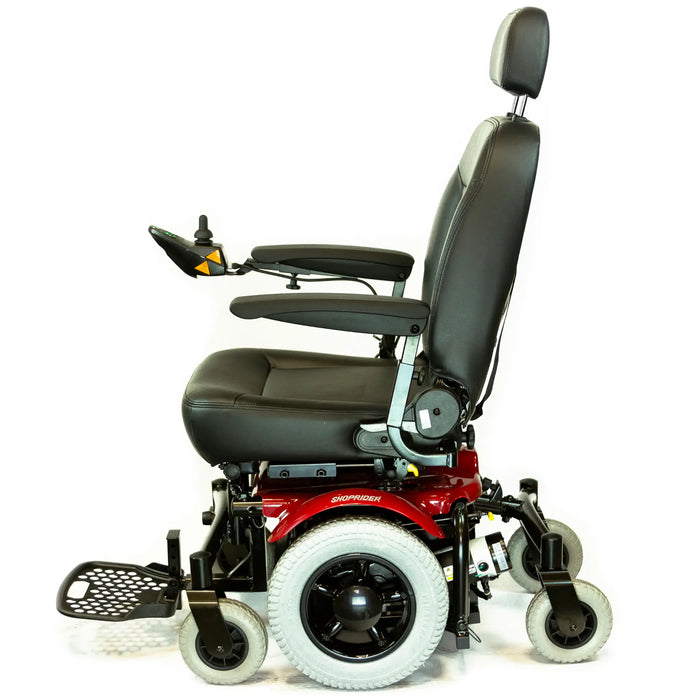 Left side view of the Shoprider 6Runner 14 Mid-Wheel Drive powerchair.