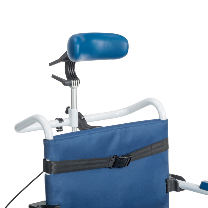 Tilting shower commode chair headrest