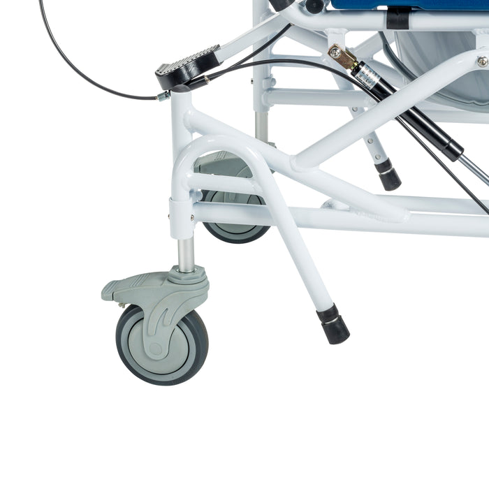 Shower commode chair wheel brake