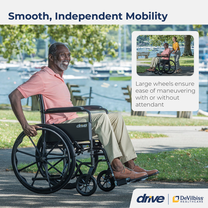 Silver Sport 2 Wheelchair, Non-Removable Fixed Arms, 18" Seat, In Use