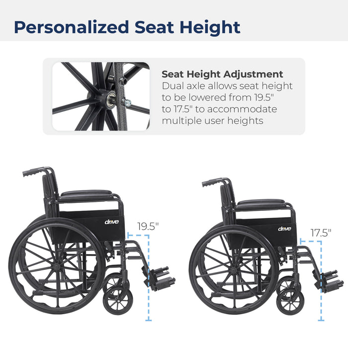 Silver Sport 2 Wheelchair, Non Removable Fixed Arms, Swing away Footrests, 18" Seat Seat Height Adjustment