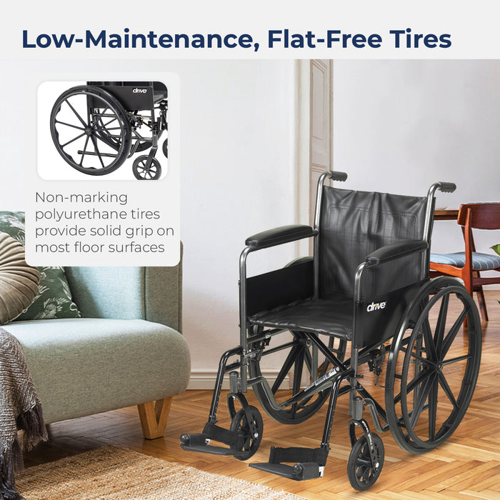 Silver Sport 2 Wheelchair, Non Removable Fixed Arms, Swing-Away Footrests, 18" Seat Tires Detail