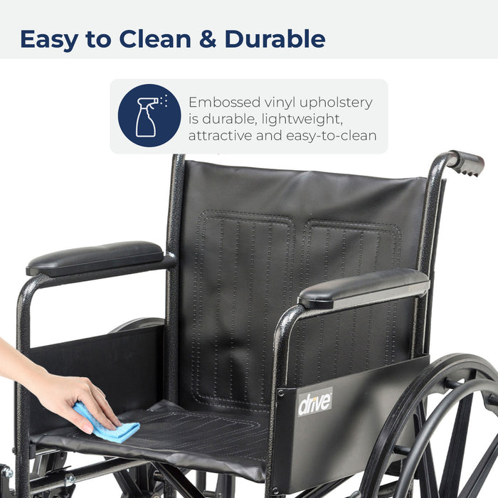 Silver Sport 2 Wheelchair, Non Removable Fixed Arms, Swing away Footrests, 18" Seat Upholstery detail