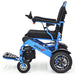 Elevate Home Mobility Sky Hawk blue motorized wheelchair side view