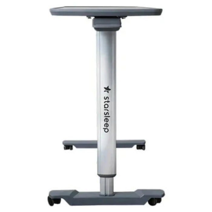Front view of the StarSleep Motion Bed-Side Table featuring a height-adjustable support column, stable rolling base, and compact footprint designed for bedside and home care use.
