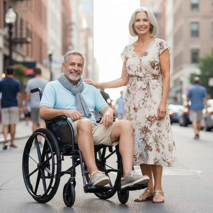 Strongback ErgoSteel folding wheelchair with companion