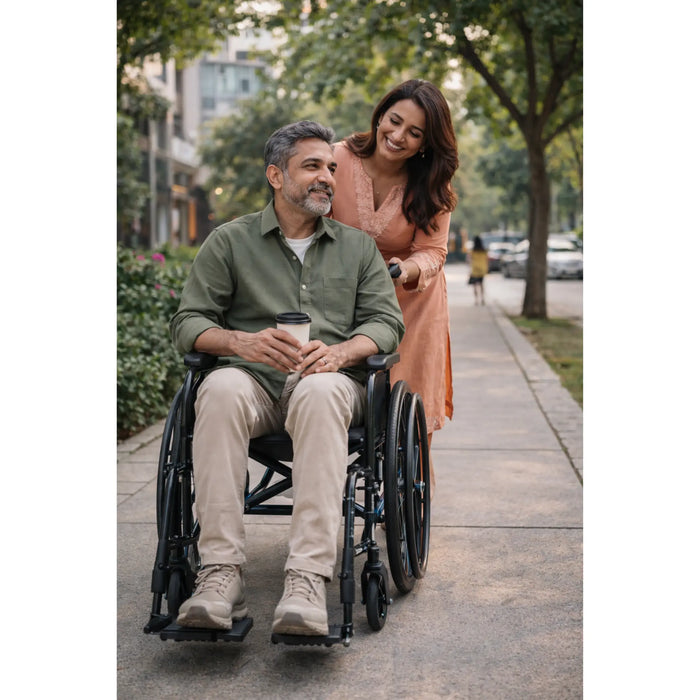 Strongback ErgoSteel manual wheelchair with caregiver