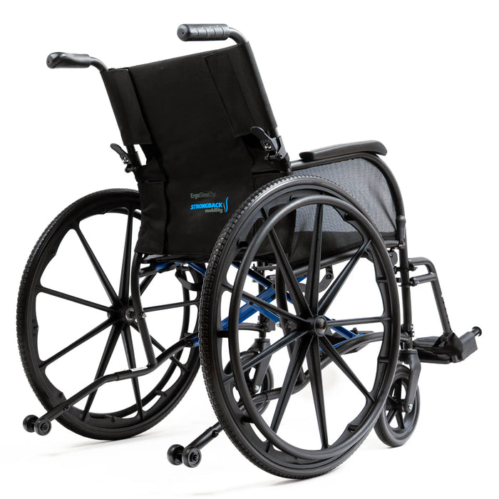 Strongback ErgoSteel folding wheelchair rear angle
