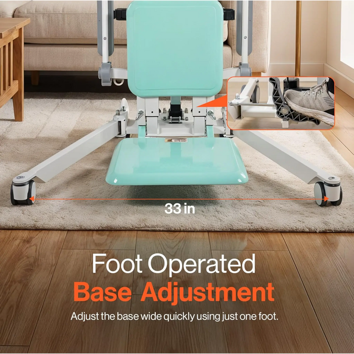 SuperHandy transfer floor lift base with foot-operated width adjustment and 33-inch spread for stability