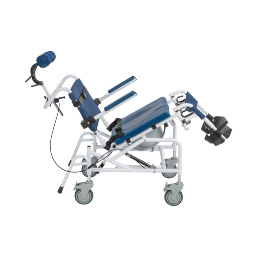 Shower commode chair in tilted position