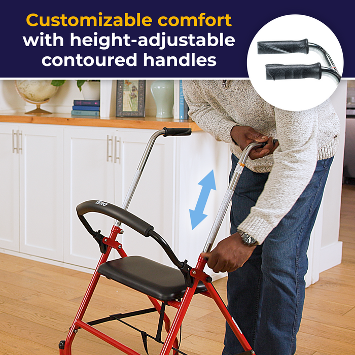 Two Wheeled Walker with Seat, Red, Folded View