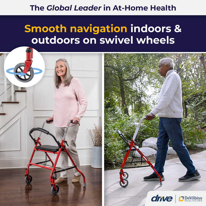 Two Wheeled Walker with Seat, Red, Front View