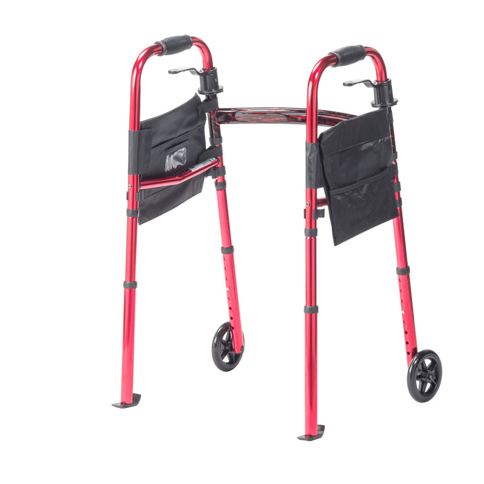 Portable Folding Travel Walker with 5 Inch Wheels, Rear Glide Ski Detail