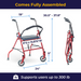 Two Wheeled Walker with Seat, Red, Swivel Wheel Detail