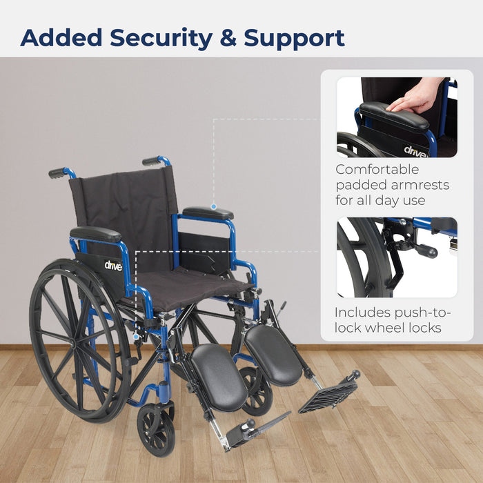 Blue Streak Wheelchair with Flip Back Desk Arms, Elevating Leg Rests, 16" Seat