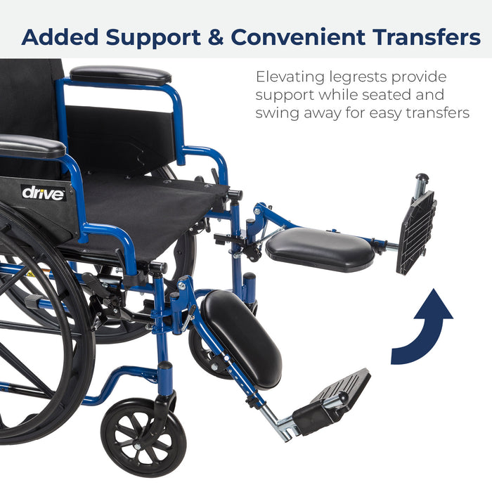 Blue Streak Wheelchair with Flip Back Desk Arms, Elevating Leg Rests, 18" Seat
