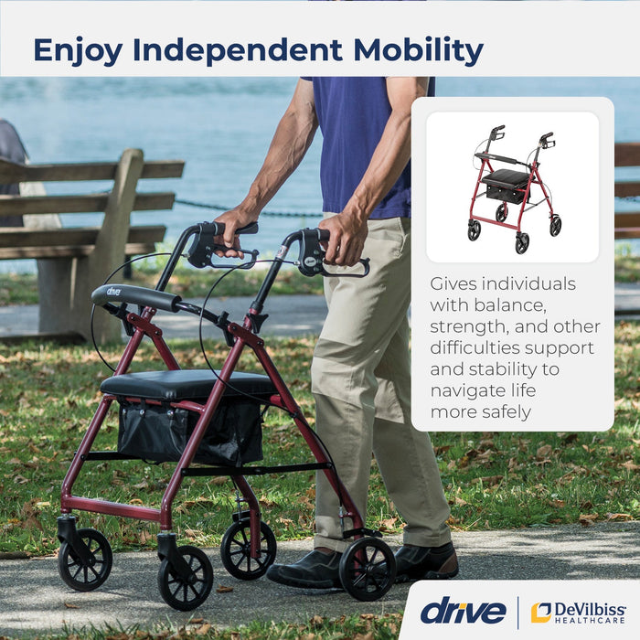 Drive Medical Aluminum Rollator, Red, In Use Walking