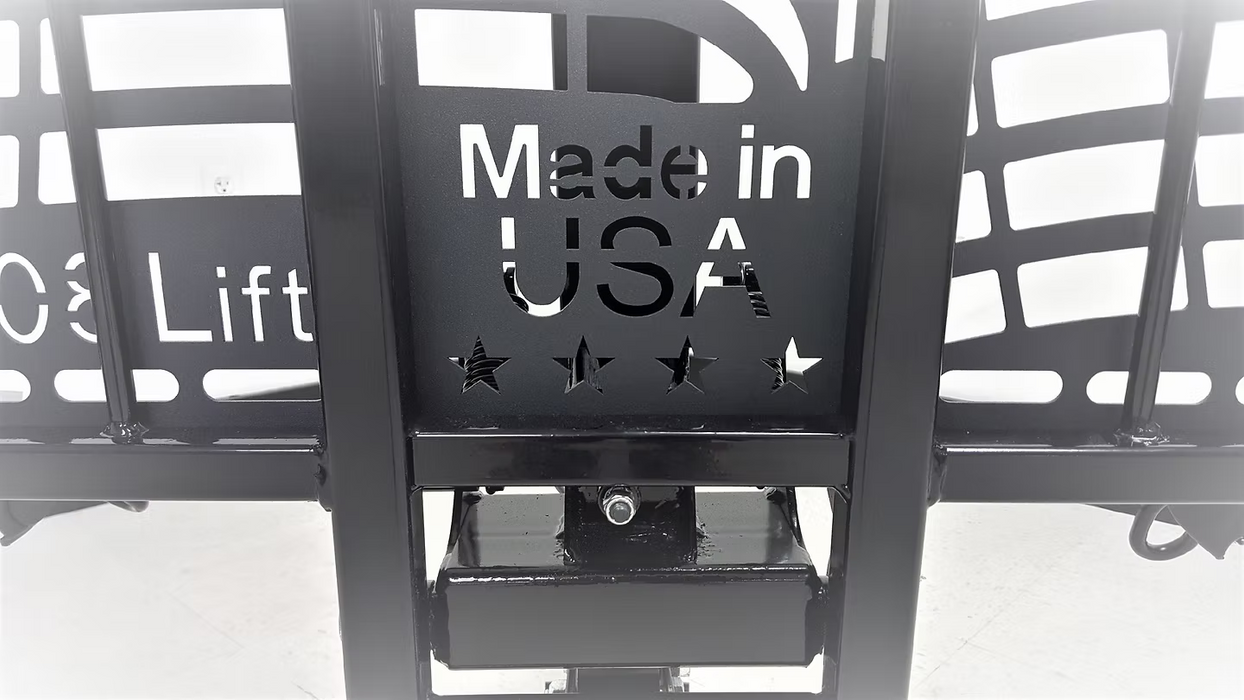 Wheelchair Carrier Patriotic scooter lift close-up showing Made in USA design